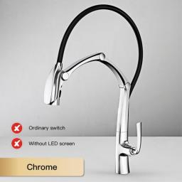 Luxury Brass Gun Gray Kitchen Faucet Digital Display Intelligent Induction Magnetic Suction Pull-Out Design Cold & Hot Sink Tap