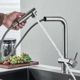 Brushed Nickel Kitchen Faucet Cold Hot Water Mixer Crane Tap Sprayer Stream Rotation Sink Tapware Wash For Kitchen Pull Out