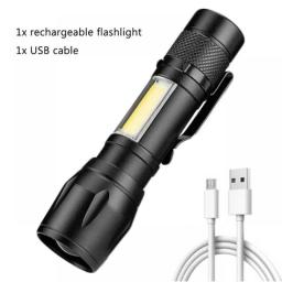 Portable Built In Battery Q5 Zoomable Led Flashlight 8 COB Side Lights USB Rechargeable Waterproof Outdoor Camping Lantern