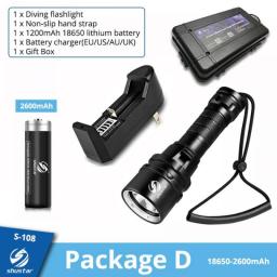 Super Bright Diving Flashlight IP68 Highest Waterproof Rating Professional Diving Light Powered By 18650 Battery With Hand Rope