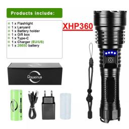 XHP360 LED Ultra Powerful Flashlight Type-C Rechargeable LED Lantern Outdoor High Power LED Flashlight Camping Fishing Torch