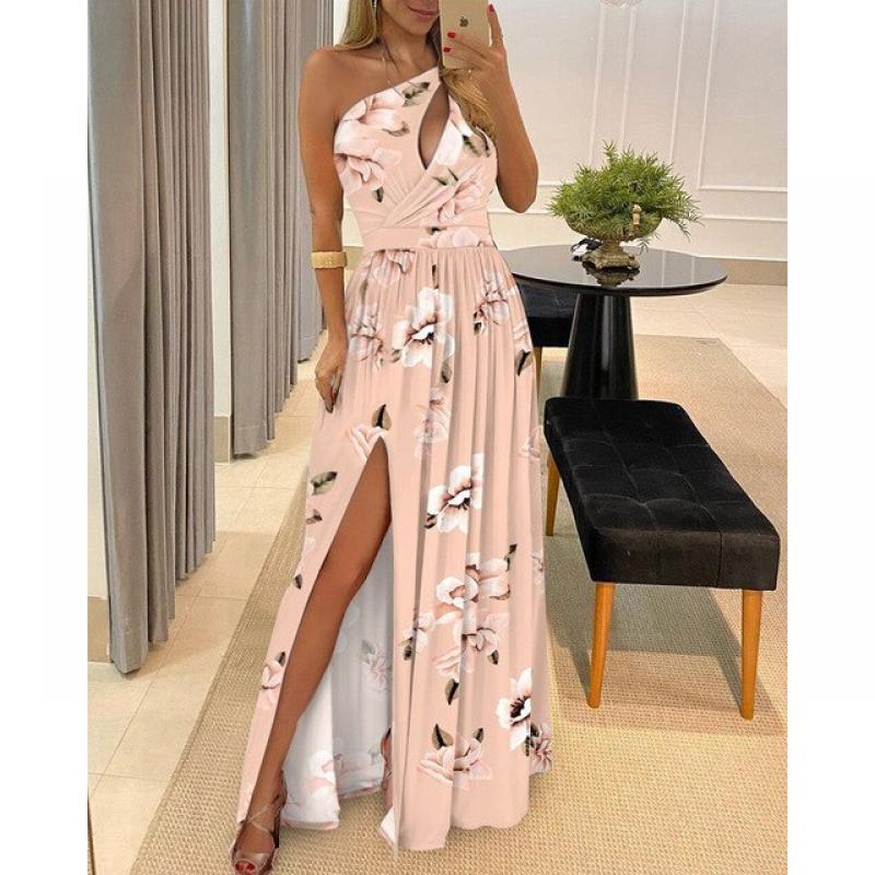 Sexy Trendy Maxi Bodycon One-Shoulder Dress Asymmetric Women Summer Floral Beach Long 2023 New Sleeveless Holiday Outfits