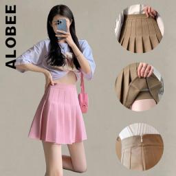 Alobee Korean Fashion Women High Waist Pleated Summer Faldas Kawaii Y2k A-Line College Casual Style For Girls Mini Short Skirts