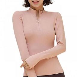 Solid Color Zipper Long Sleeve Women Half T-shirt Quick Dry Fitness Gym Blouse