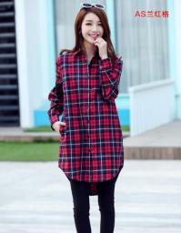 Autumn New 2020 Plus Size Cotton Long Plaid Flannel Shirt Button Down Shirt For Women Korean Full Sleeve Casual Loose Blouse