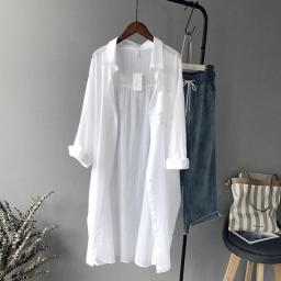 Cotton White Long Blouse Women 2019 Spring Casual Long Sleeve White Shirts Loose Oversize Tops With Pockets High Quality Blouse