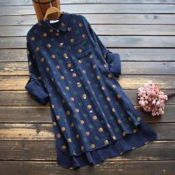 8753 New Spring Women Long Shirt Japan Style Literary Turndown Collar Print Cotton Long Sleeve Loose Blouse Women