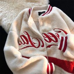 2022 New American Retro Embroidered Lamb Wool Couple Jacket Men And Women Autumn And Winter Fried Street Hip-hop Cotton Coat Y2K