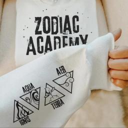Zodiac Academy Sweatshirt Retro Elements Sleeve Sweatshirt Ignis Aer Aqua Terra Sleeve Shirt Zodiac Signs Crewneck Graphic Tops