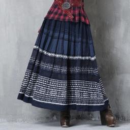 Brand Women's Clothing 2022 Early Autumn New Embroidered Long Skirt Ethnic Style Stripe Patchwork Pleated Skirt Skirt Skirt Skir