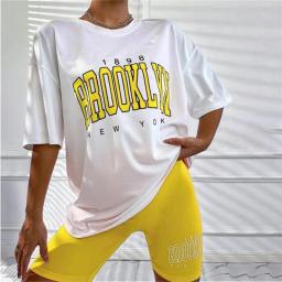 Summer Y2k Women Cotton Short Sets Oversized T-Shirt And Shorts 2pcs Casual Sets Tracksuit  Letter Print Vintage Streetwear