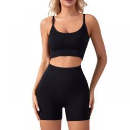 2 Piece Gym Sets Women'S Sports Sets Ribbed Tank Seamless High Waist Push Up Shorts Workout Fitness Outfit Yoga Shorts Suits