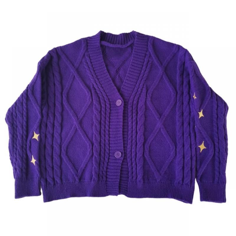 Limited Edition Purple Cardigan Women Winter Star Embroidered Sweater Tay Lor Knitted Cardigans Speak Vintage Now Y2K Sweaters