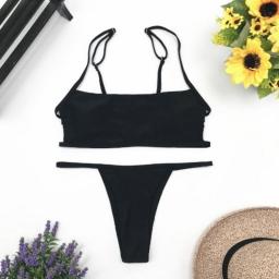 Sexy Stripe Print Swimsuit Women Solid Tube Top Bathing Suit High Cut Bikini Set Backless Beachwear Summer Brazilian Swimwear