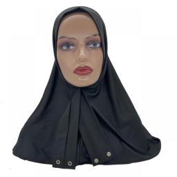 Ready Hijab With Snap Fastener Breathable Muslim Headscarf Bonnet Plain Neck Head Shawls Women's Turban Hat Islam Under Cap