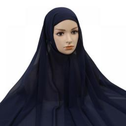 Instant Hijabs With Cap Plain Chiffon Jersey Hijabs For Woman Veil Muslim Islamic Hijab Cap Scarf For Women's Hijabs Headscarf