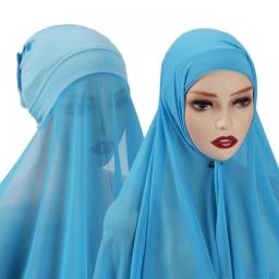 Plain Chiffon Shawl With Jersey Underscarf Cap Islam Inner Scarf Headband Stretch Hijab Cover Headwrap Turbante