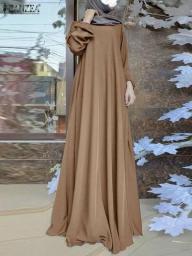 Tukey Abaya Muslim Fashion Long Dress Islamic Clothing ZANZEA Women Long Sleeve Maxi Sundress Kaftan Ramadan Robe Hijab Vestido