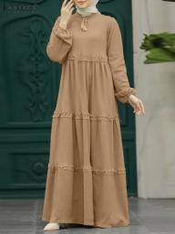 ZANZEA Women Muslim Hijab Dress Dubai Abaya Long Sleeve Ruffles Maxi Dresses Eid Mubarek Robe Isamic Long Vestido Turkey Kaftan