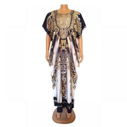 New Muslim Fashion Maxi Dresses Women Crew Neck Short Sleeve Long Robe Boubou Exquisite Dashiki Printed Holiday Party Clothes