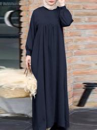 Muslim Maxi Long Dress Elegant Full Sleeve O Neck Sundress Turkey Abayas For Women ZANZEA Fashion Dresses Robe Isamic Ramadan