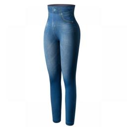 Women Jeggings Faux Denim Jeans Leggins High Waisted Tummy Control Slim Leggins Printed Pencil Pants Seamless Skinny Trousers