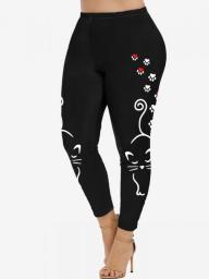 ROSEGAL S-5XL Leggings For Women Cute Cartoon Cat Paw Footprints Printed Skinny Pants Black Female Spring,Fall,Winter Trousers
