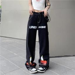Candlelight Flame Wide-leg Pants Ins High Street Tide Top Thread Washed Jeans Women's Design Sensation Niche Oversize Trousers
