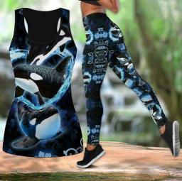 Women Fashion Octopus Tank Top Legging Mother Day Gift 3D Print Two Pieces Set Sleeveless Shirt And Legging Summer Suit XS-8XL