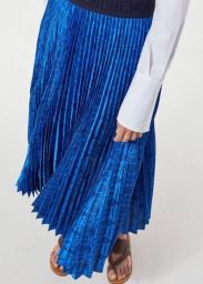 ALSEY High Fashion Print High-quality Women Pleated Skirt 2023 Spring Summer New Blue Hem Medium-length Regulai Fit Half Skirt
