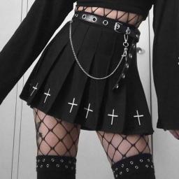 Women&/39;s High Waist Gothic Punk Mini Skirts Ladies Cross Pattern Mini Pleated Skirt Dark Style Club Party Streetwear Cosplay