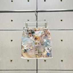 Y2k Summer Washed Printed Denim Mini Midi Dresses2023 Fashion Versatile High Waist Package Hip Burlap Cotton Women's Skirt