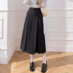 Korean Fashion High Waist A-line Long Skirts Office Ladies Elegant Suit Skirt 2023 New Spring Autumn Midi Skirts With Belt
