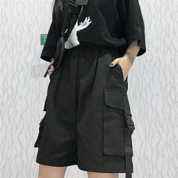 Xpqbb Gothic Black Cargo Shorts Women Summer Streetwear Couple Wide Leg Shorts Woman Harajuku Big Pockets Knee Length Pants 4Xl