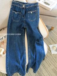 Popular Chain Decoration Loose Baggy Jeans For Women's High Waist Casual Cotton Stretch Denim Pants 2023 Spring New Pantalones