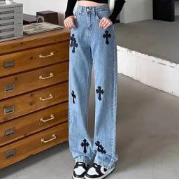 Women's Jeans 2022 New European And American Street Cross Patch Hip-hop Fashion Jeans Trousers Loose High Waist Wide Leg Pants