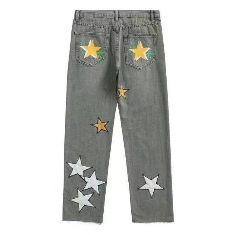 European and American new women clothing large size vibe wind hot girl micro flared jeans casual straight star patch jeans