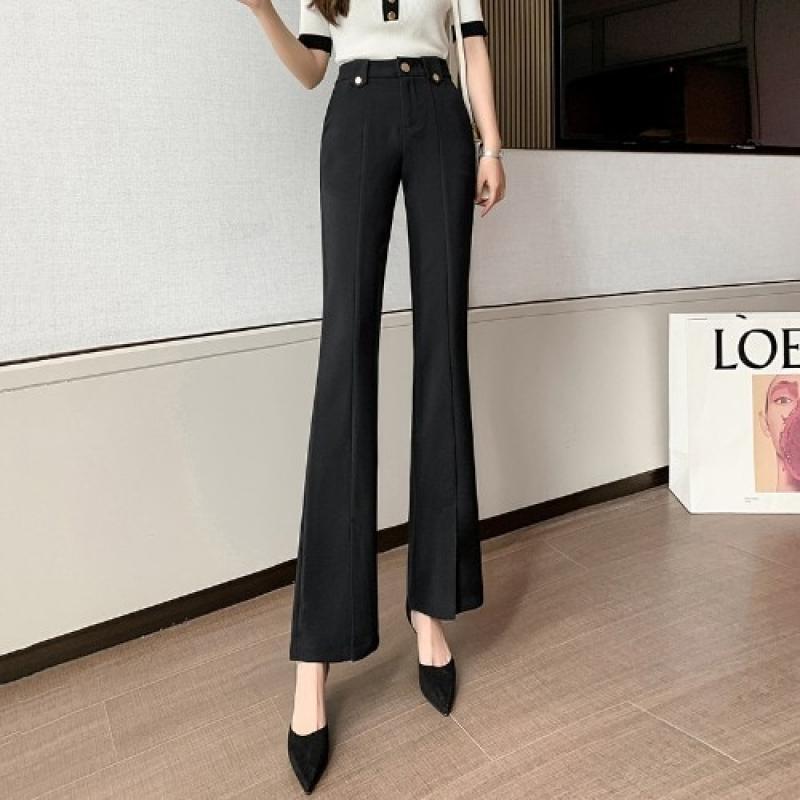 Korea Chic Three Button Apricot Black Flare Pants for Women 2023 Spring Autumn Office Lady Elegant Slim Casual Commute Pants