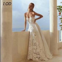 I OD Modern Sweetheart Wedding Dress Elegant Sleeveless Lace Appliques Flowers Illusion Button Bridal Gown Vestidos De Novia New