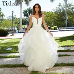 TIXLEAR Elegant Wedding Dress A-line V-Neck Spaghetti Straps Bridal Gowns Custom Made Ruched Hems Tulle Vestidos De Novia
