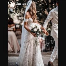 Challoner Romantic Off The Shoulder Wedding Dress BOHO Lace Appliques Floor Length Tulle Bridal Gown Robe De Mariée Custom Made