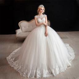 Elegant Bride Dress Embroidered Lace On Net With Princess Ball Gown Sleeveless O-Neck Wedding Dress Lace Up Vestido De Novia