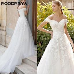 RODDRSYA Sweetheart Off Shoulder Wedding Dresses For Women Tulle A-Line Vestido De Noiva Appliques Lace Up Back Bridal Gowns