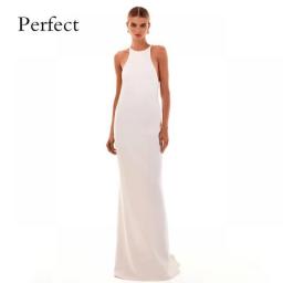 PERFECT Satin Elegant Mermaid Wedding Dress Halter Sleeveless Lace Up Back Simple Court Train Robe De Mariee