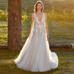 Cap Sleeve Ivory Sleeveless Economic Bridal Gowns For Women 2023 New Soft Tulle Sweep Train Lace Wedding Dress For Marriage فستا