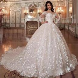 Crystal Luxury Illusion Beads White/Ivory Women Wedding Dress Bride Dresses Lace Appliques 2023 Elegant Wedding Gowns Long Train