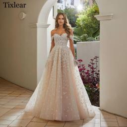 Tixlear Vintage Wedding Dress For Women A-line Off The Shoulder Sweetheart Appliques Bow Bridal Gowns Appliques Robe De Mariée