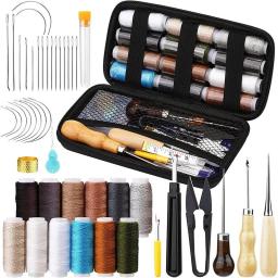 KRABALL Leather Sewing Kit Upholstery Repair Kit With Upholstery Thread Sewing Awl Seam Ripper Needles Thimble For Stitching