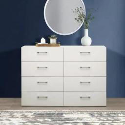 8-Drawer Durable Dresser With Silver-Colored Drawer Handles Light Gray/White/Natural