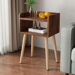 2023 New Mid-Century Modern Bedside Table With Solid Wood Legs, Adorable And Practical End Side Table With Open Storage Shelf